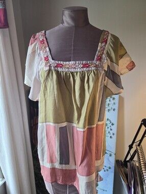 Women’s Square-Neck Colorblock Tunic Top 100% SILK AKEMI KIN BOHO TOP